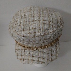 Marcus Adler Ivory Gold Chain and Thread Newsboy Hat